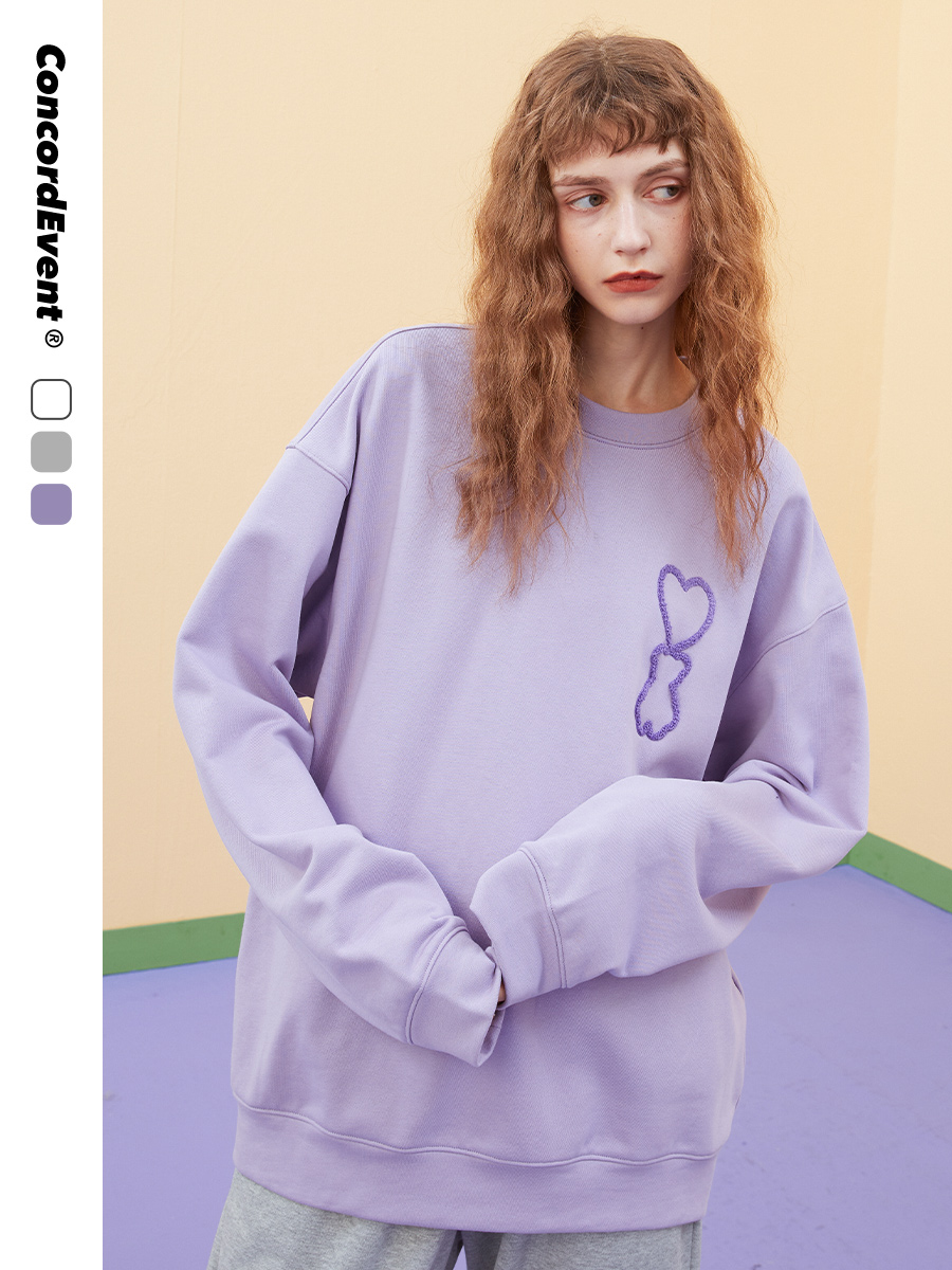 CONCORDEVENT秋季毛巾绣爱心小熊卫衣男女潮牌无帽宽松圆领情侣装