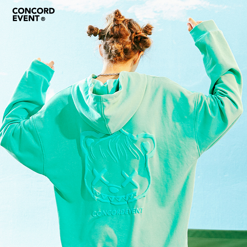 CONCORDEVENT春季湖绿色情侣装卫衣男连帽国潮牌宽松立体小熊外套