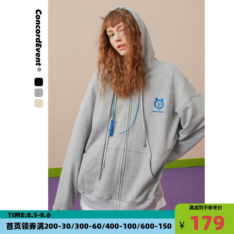 CONCORDEVENT2022春季潮牌情侣小熊开衫拉链卫衣男宽松外套连帽衫