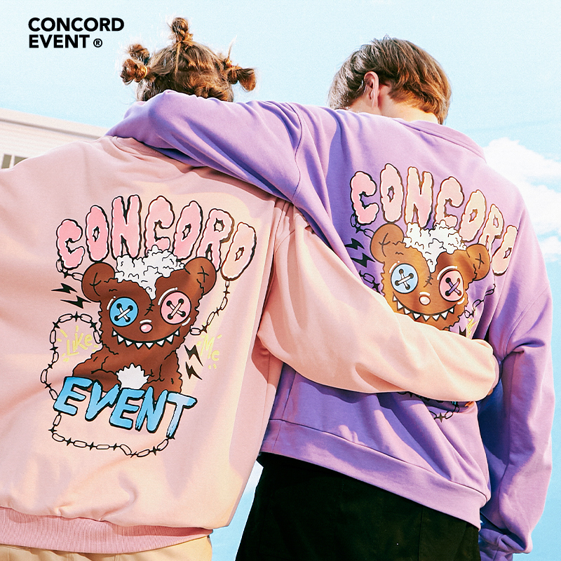 CONCORDEVENT秋冬潮牌情侣卫衣男春秋款潮流印花小熊宽松圆领ins