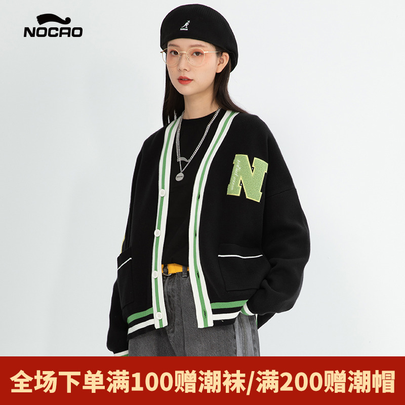 NOCAO/弄嘲学院风外套潮流国潮牌针织开衫男宽松慵懒风INS外穿女