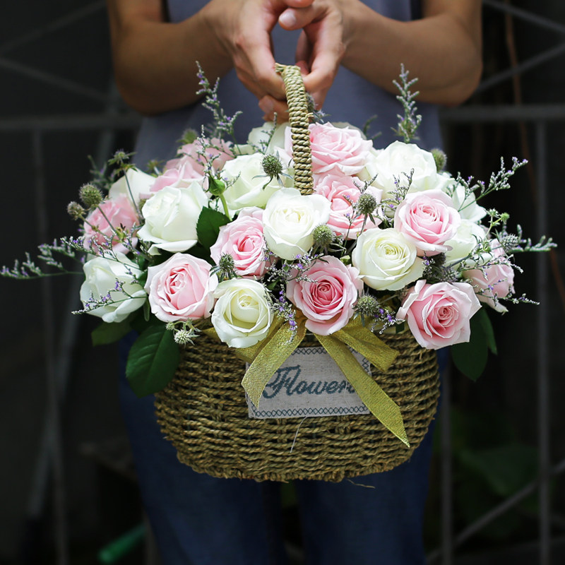 鲜花手提花篮全国同城鲜花速递配送成都北京杭州上海生日祝福