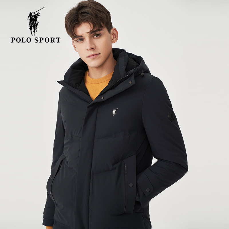 polosport保罗男装羽绒服2020冬季连帽保暖中长羽绒服