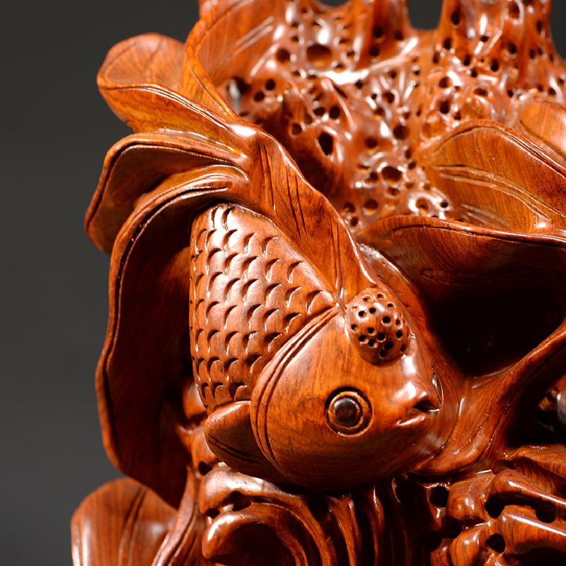 花梨木雕鲤鱼摆件实木金玉满堂雕刻工艺品乔迁送礼木雕