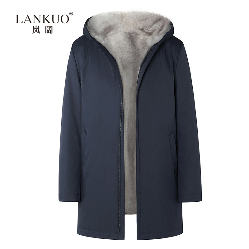 岚阔新款皮草派克服男貂毛内胆商务连帽水貂袖中年尼克服貂皮外套