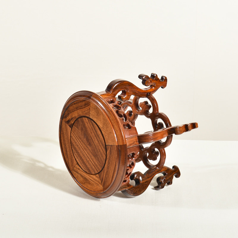 酸枝木龙龙头实木圆形底座绿植盆景花盆金蟾木雕