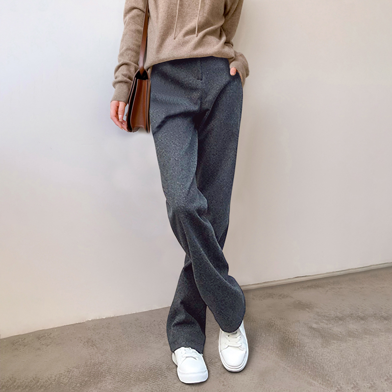 毛呢裤女秋冬2022新款加长高个子裤子休闲拖地显瘦高腰直筒西装裤