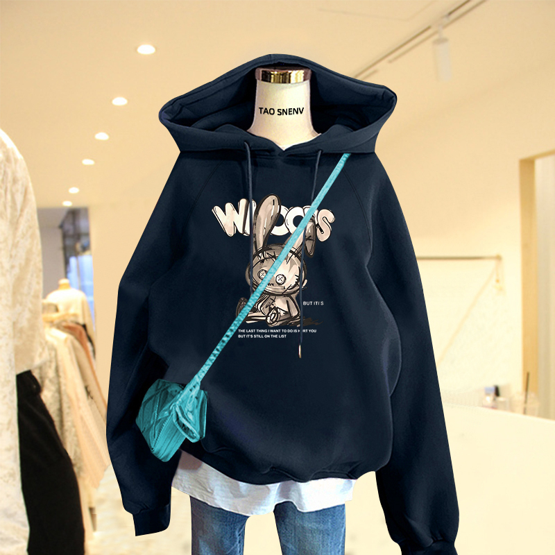 宝蓝色卫衣2022年新款早春女士宽松爆韩版加绒加厚款时尚洋气连帽