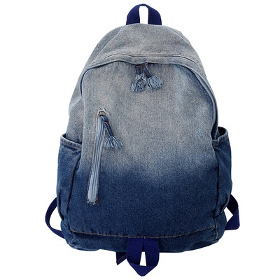 韩版冠军书包大学生原宿风高中学生初中生牛仔布双肩包双肩背包