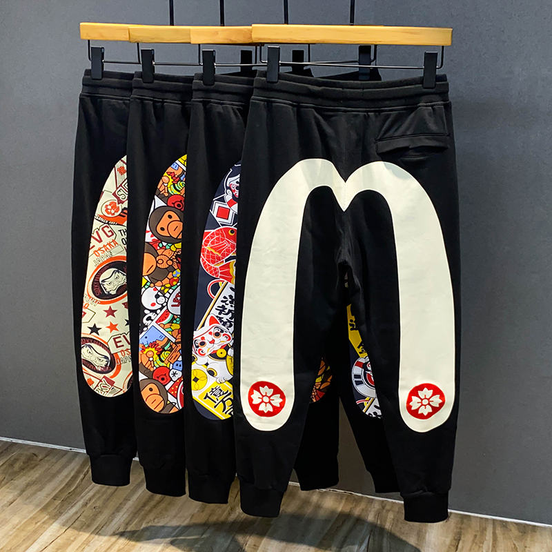 追潮福神裤子男潮牌秋冬加绒加厚大M印花卫裤宽松运动束脚裤大码