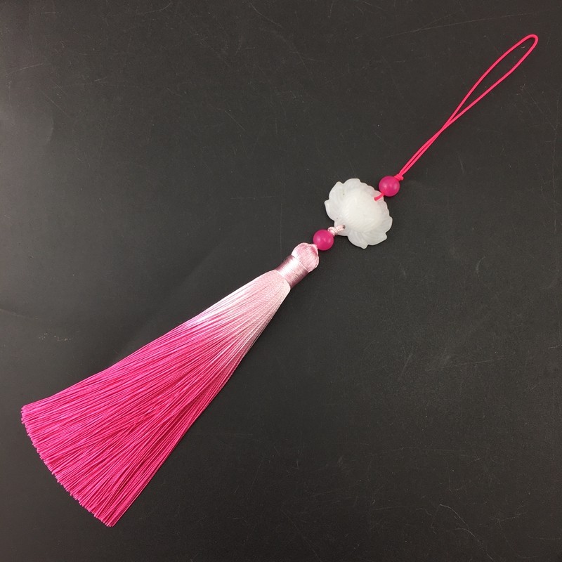 扇坠白玉莲花扇子挂件高档渐变流苏穗子古风其它首饰