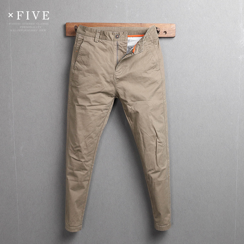 休闲长裤男2022春夏潮牌工装裤子韩版潮流百搭小脚裤纯色简约咖色