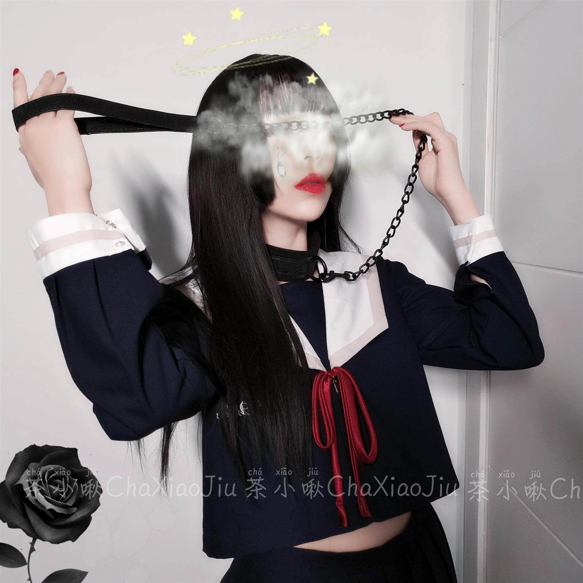 牵引日本黑色pu项圈圈圈脖环颈带cos朋克项链