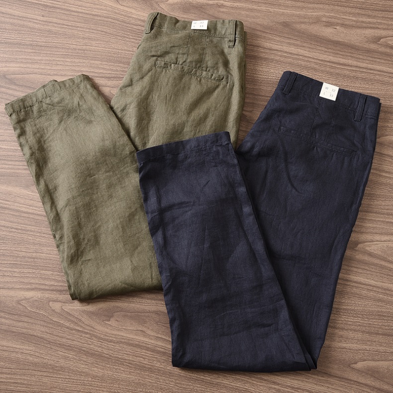 香港潮牌夏季亚麻透气轻薄休闲裤男直筒裤宽松舒适全麻料清凉丝滑
