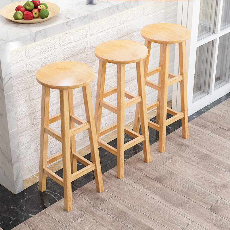 现代凳子高凳子家用圆凳高脚橡木北欧实木椅子其它凳子