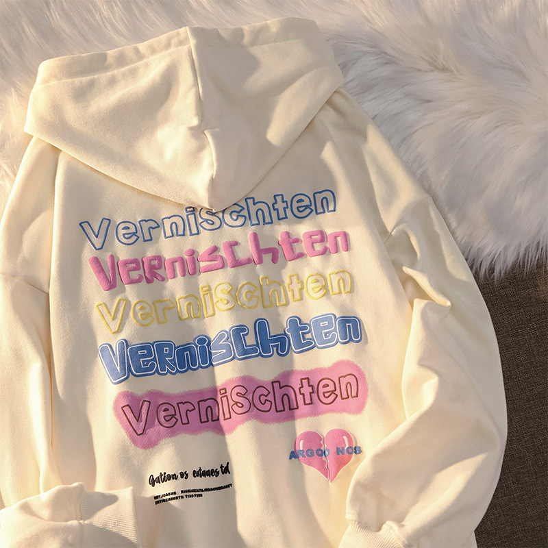 WEYWOT 奶油色小众设计感开衫卫衣男女韩版潮流学院风情侣外套ins