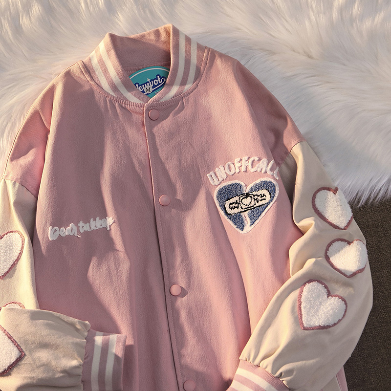 WEYWOT 美式复古甜酷爱心刺绣棒球服男生春秋情侣夹克外套ins潮