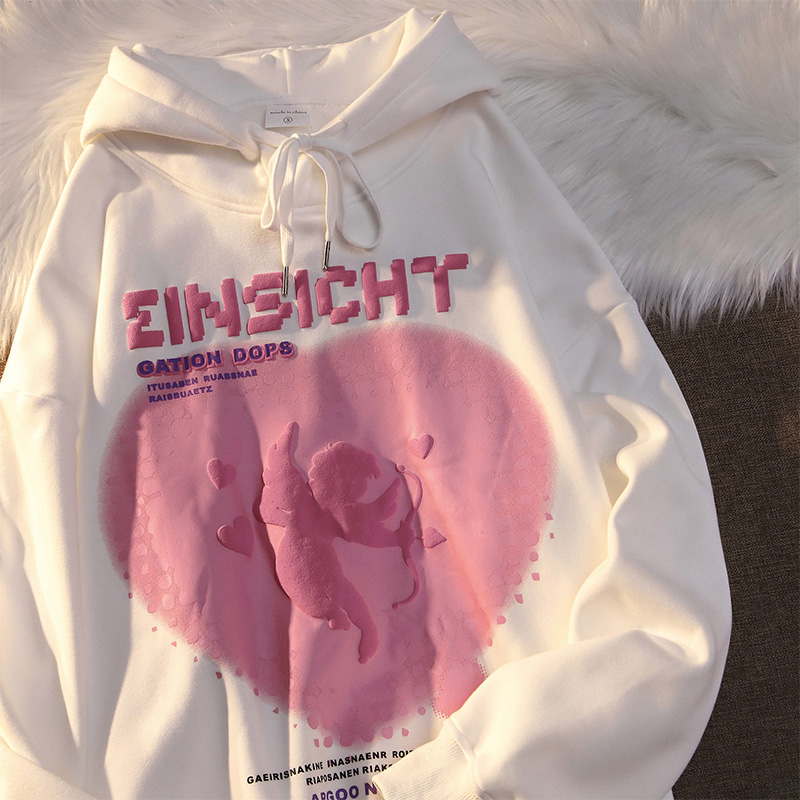 WEYWOT 爱心设计感小众情侣卫衣2021新款潮牌宽松加绒连帽外套ins