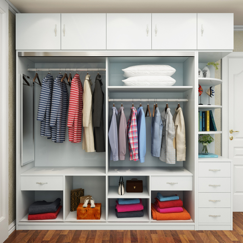 衣柜推拉门现代简约移门定制2门卧室组装实木木质衣柜