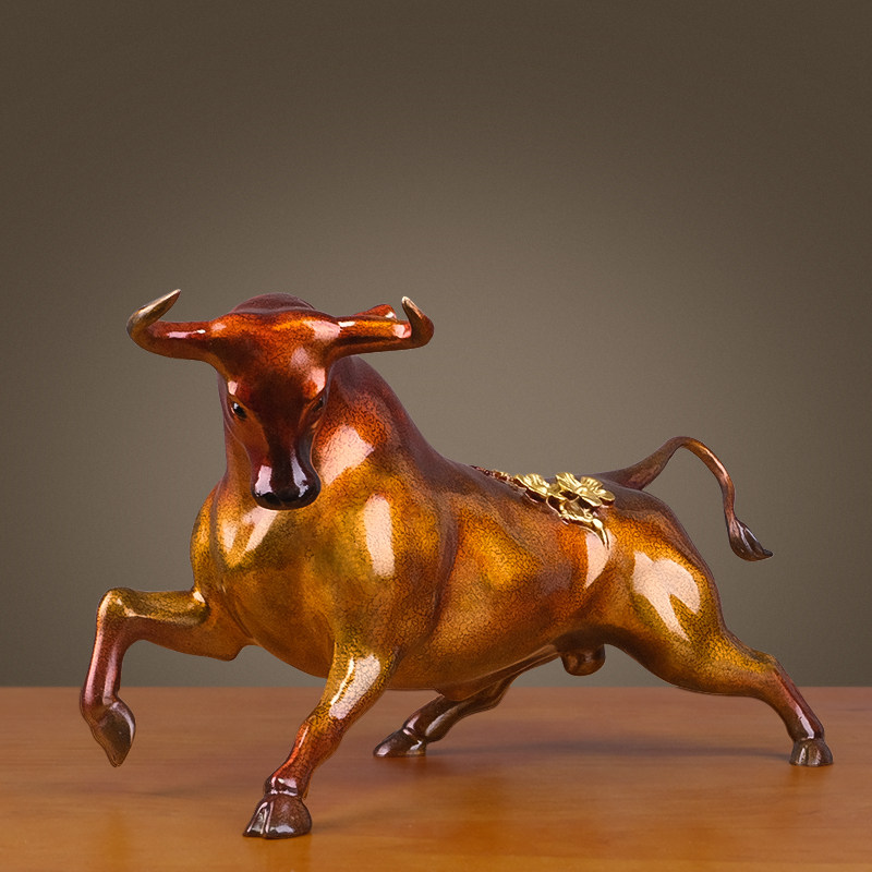 铜金岁月股市牛转乾坤铜牛摆件铜雕工艺品玄关摆件