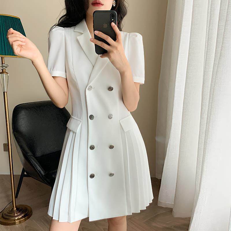 2021年潮流西装夏季薄款白色韩版连衣裙女夏修身连衣裙