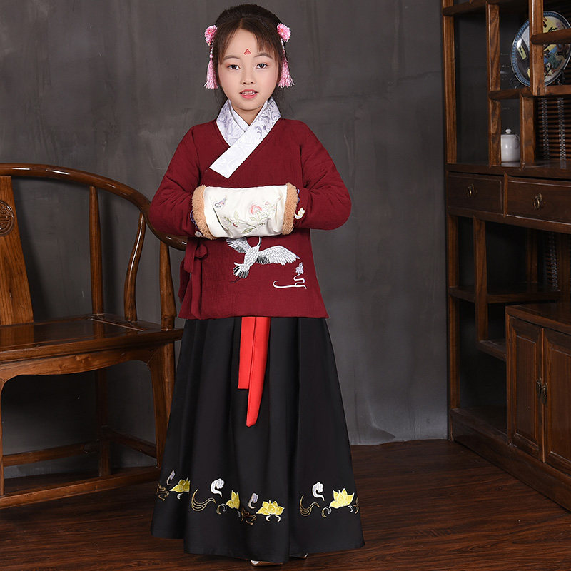 儿童汉服袄裙女童明制交领襦裙秋冬古装小孩儿童演出服