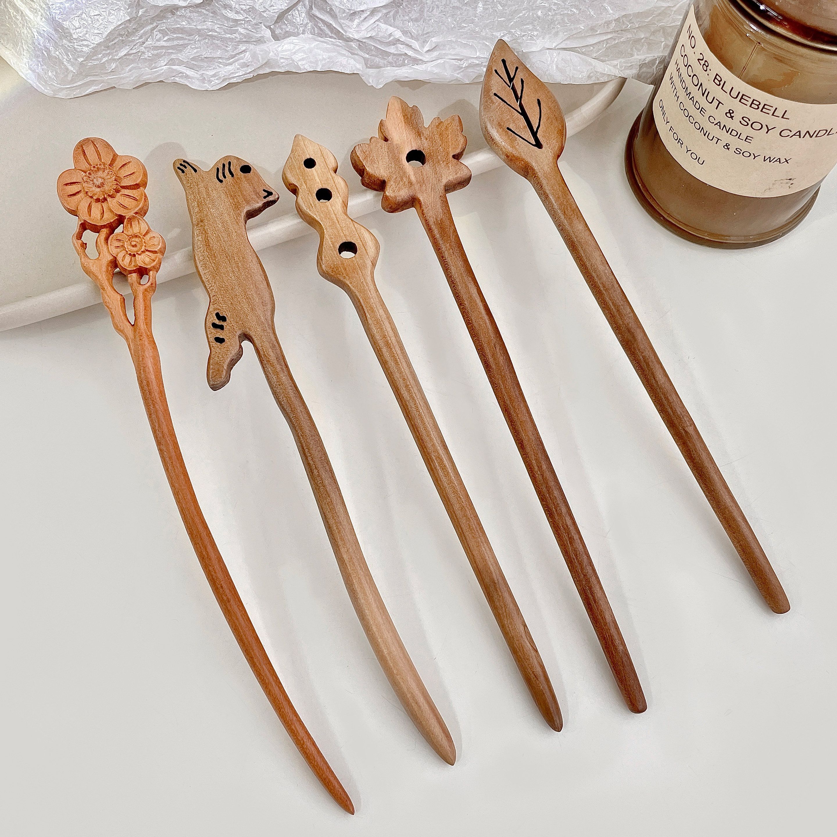 桃木高级发簪盘发后脑勺风发感古现代简约成品发饰