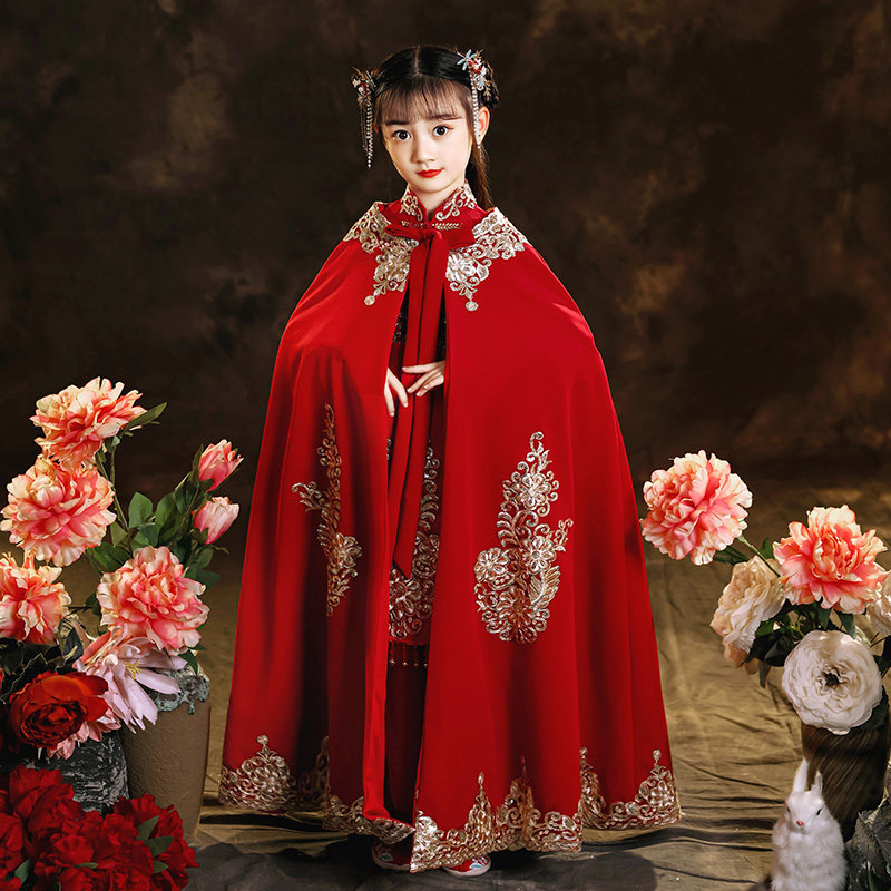 女童汉服中国国风儿童古装唐装红色新年衣服唐装
