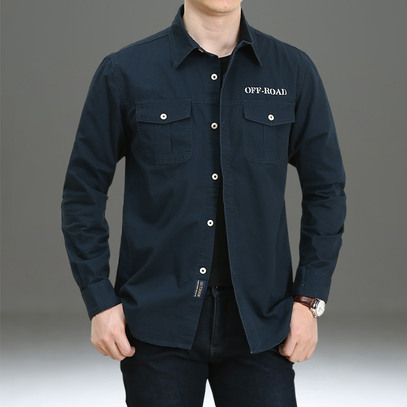 2022新春秋季衬衫男长袖休闲宽松男装商务长袖衬衣纯棉男秋装上衣