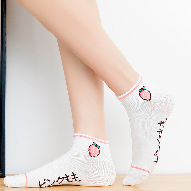 彩虹袜子女短袜浅口夏天薄款中筒ins潮条纹纯棉白色短筒白色网红