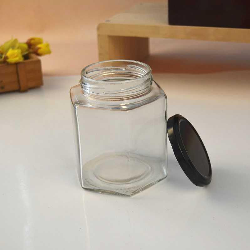 六棱瓶水果罐头包邮牛肉酱装蜂蜜的瓶子玻璃瓶500g密封罐家用有盖