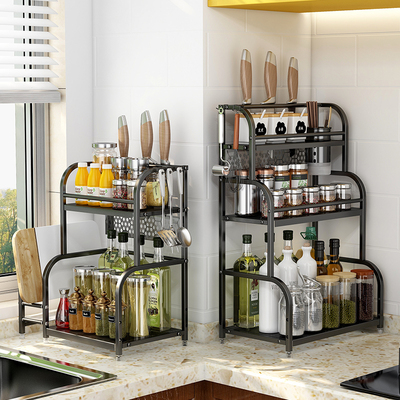 厨房置物架不锈钢落地多层调味调料架刀架多功能壁挂收纳架子用品