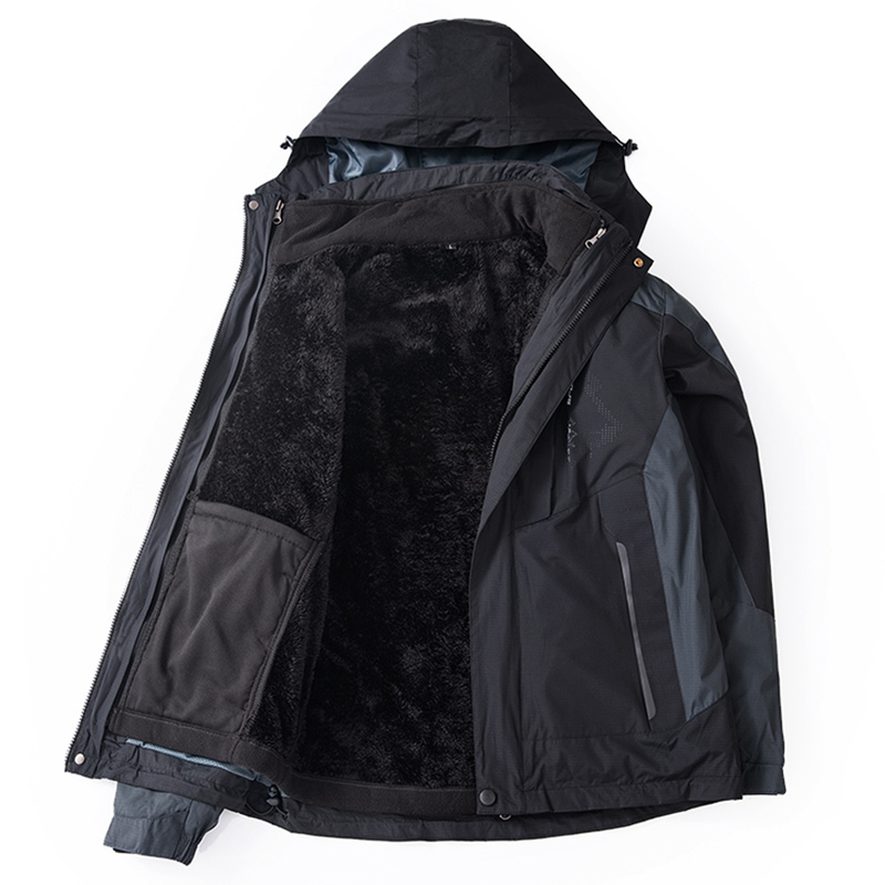 加绒加厚爸爸冲锋衣男冬季三合一登山服中老年男士防风防寒服外套