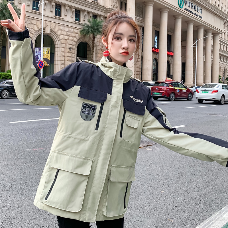 工装冲锋衣女三合一可拆卸潮牌加绒加厚韩版bf原宿秋冬季韩国外套