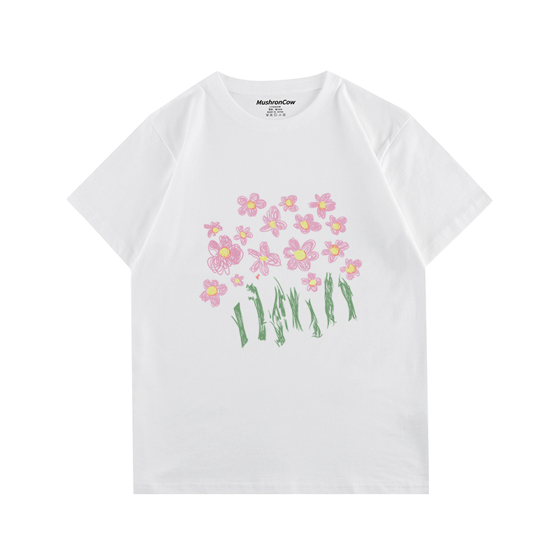 MushronCow小花日系原宿学院风百搭休闲纯棉圆领T恤新品