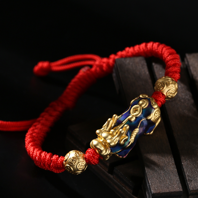 龙结足银温度变色貔貅手链酷男编织手绳运转手链