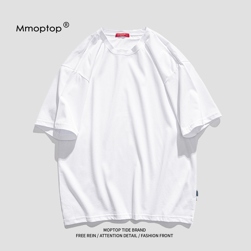 夏季打底衫重磅短袖男情侣白色t恤男士潮牌纯棉纯色宽松衣服男装