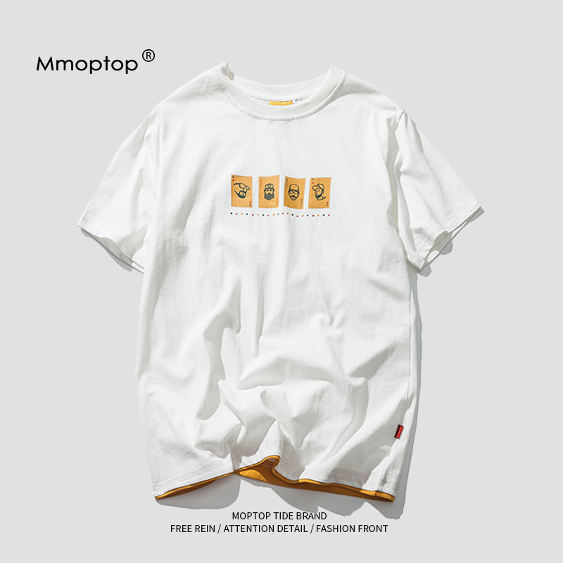 MMOPTOP夏季日系圆领短袖t恤男士潮流宽松嘻哈百搭情侣休闲男装潮