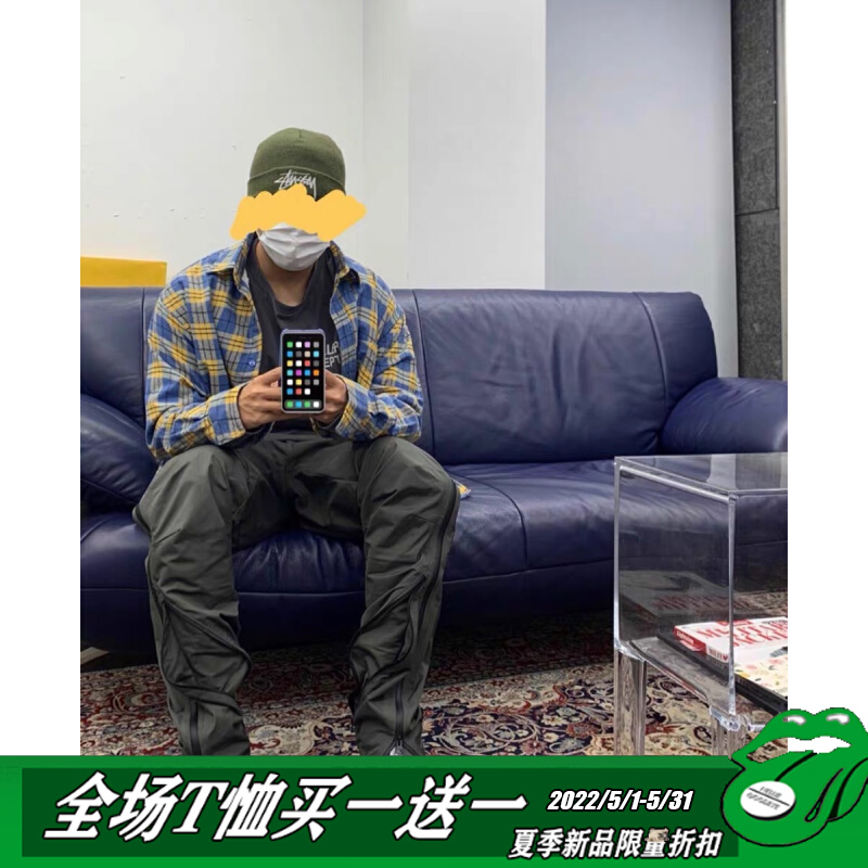 两个月亮Far.ARCHIVE侧边压胶拉链拼接高街机能工装长裤vibe风男