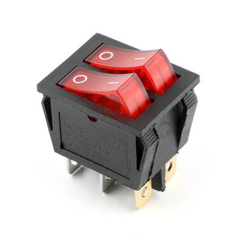开关电饼档红灯黑体两档宏图六脚伟业船型双联开关