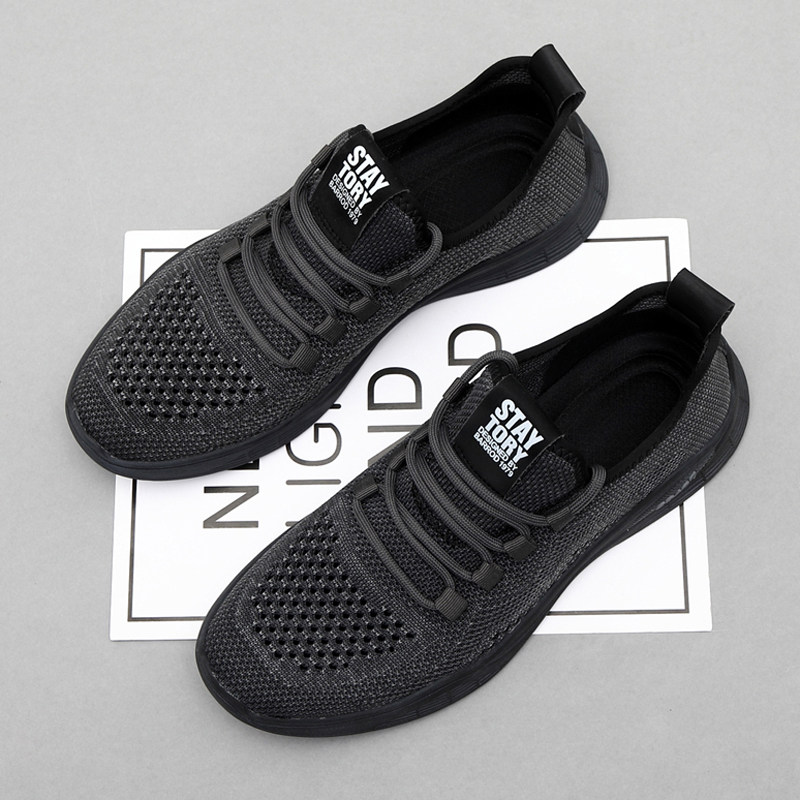 阿索新款夏季透气男鞋织网面圆头软底时尚休闲鞋