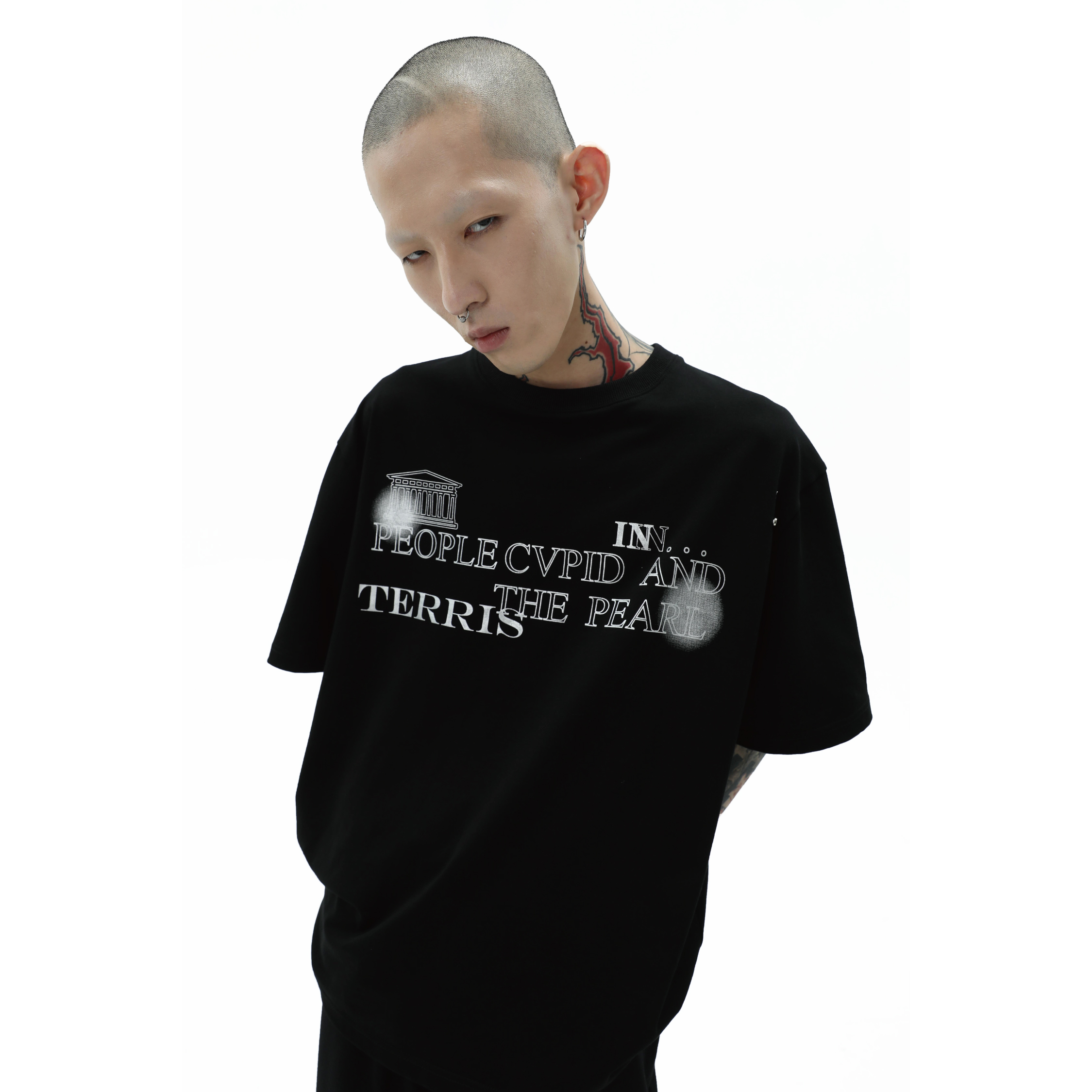 IN TERRIS 22SS春夏原创小众银色印花图案t恤男短袖纯棉圆领宽松T