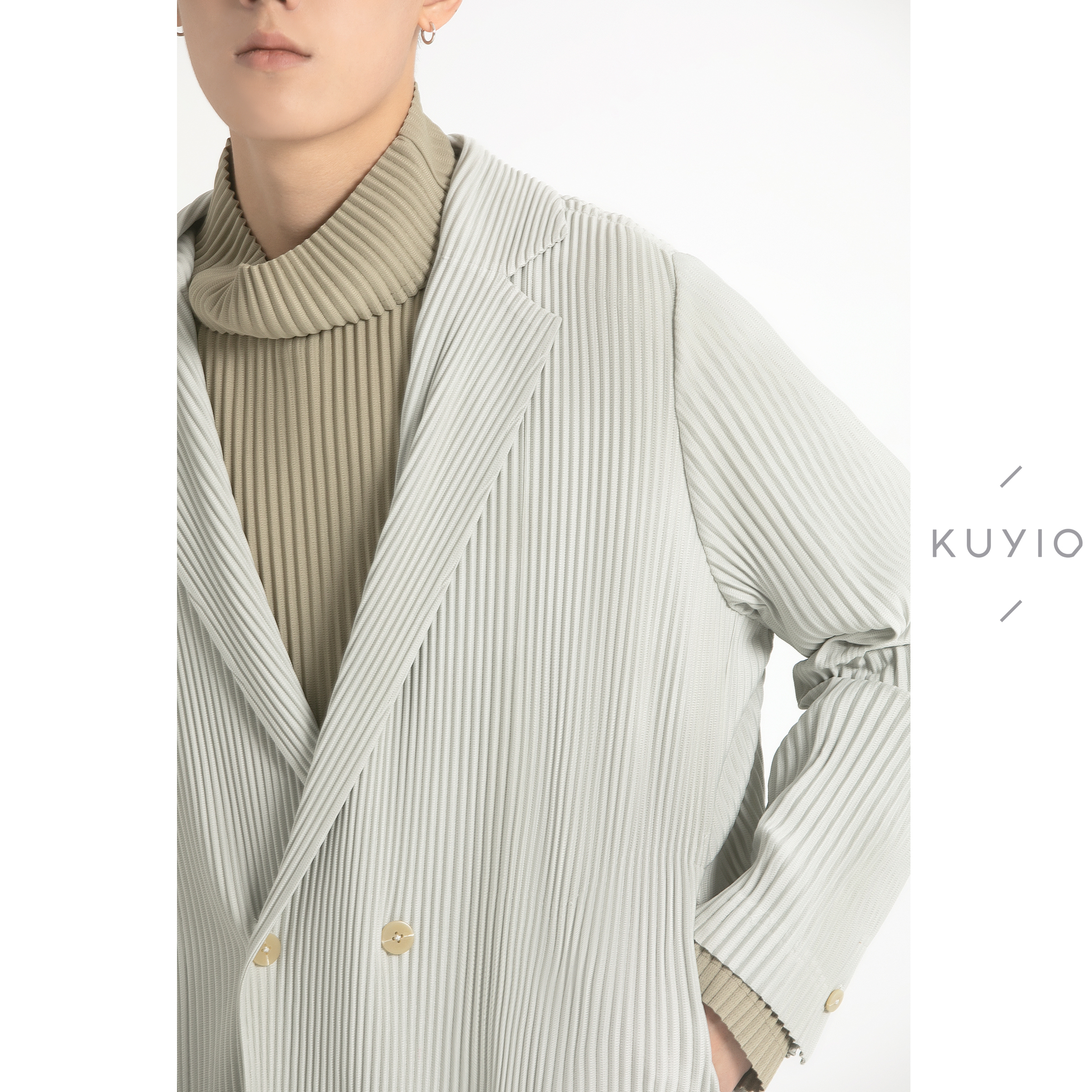 KUYIOU/一生褶 手工三压褶皱宅男士双排扣西装领单西外套男JD213