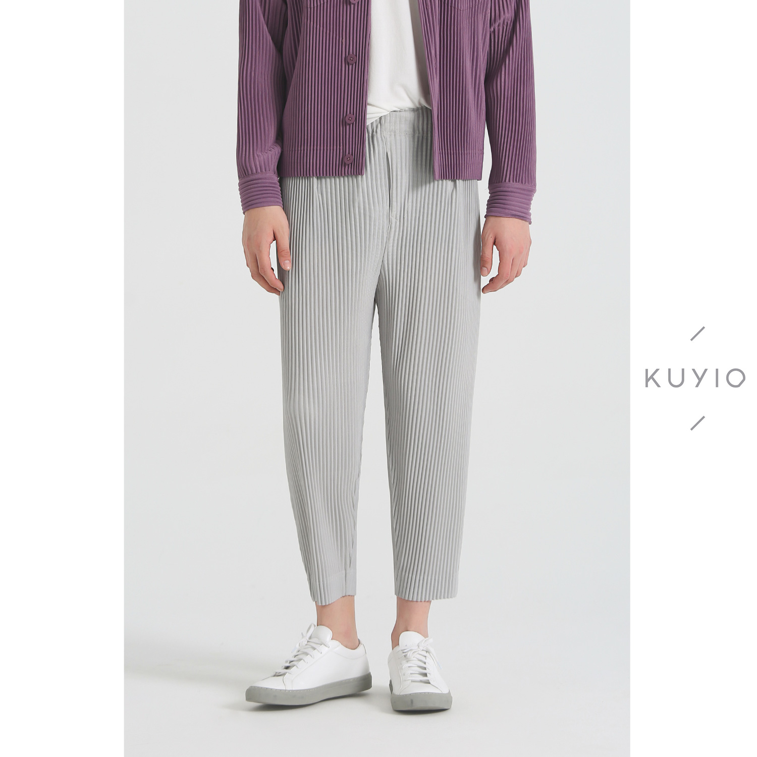 KUYIOU/一生褶 手工三次褶皱宅男系带潮流宽松JF149休闲九分裤男