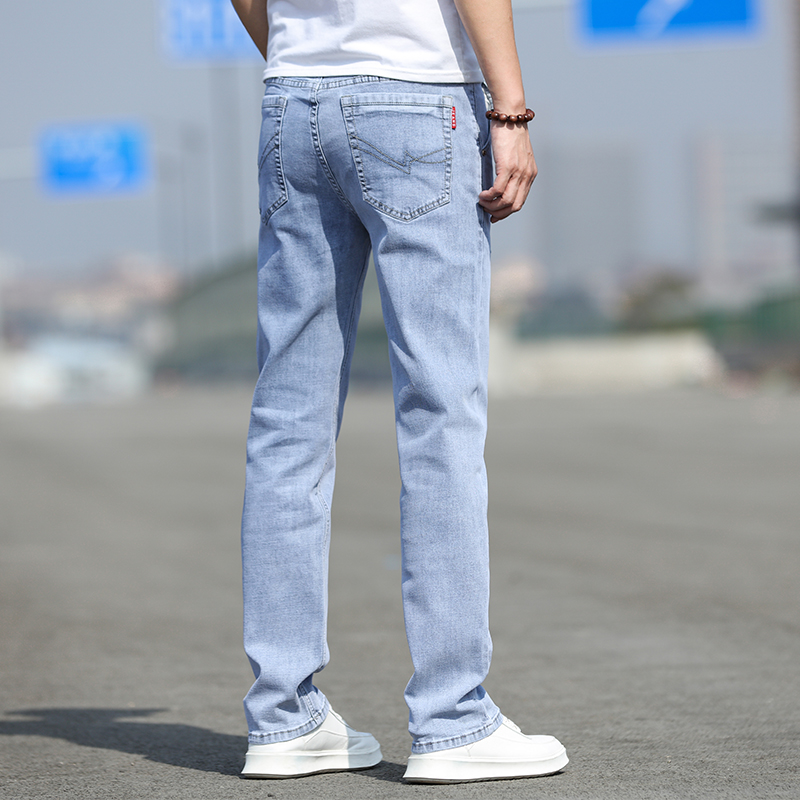 浅蓝色宽松直筒牛仔裤男春季高端长裤秋冬款男士休闲裤春秋款裤子