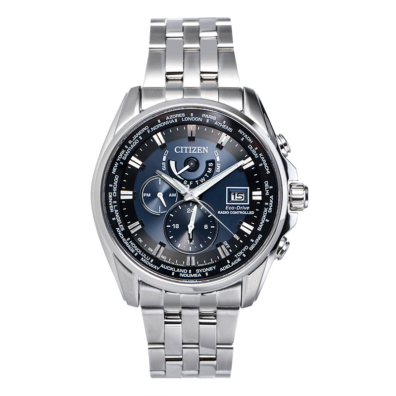 西铁城万年历防水商务男士表光动能多局电波钢带手表男at9031-52l