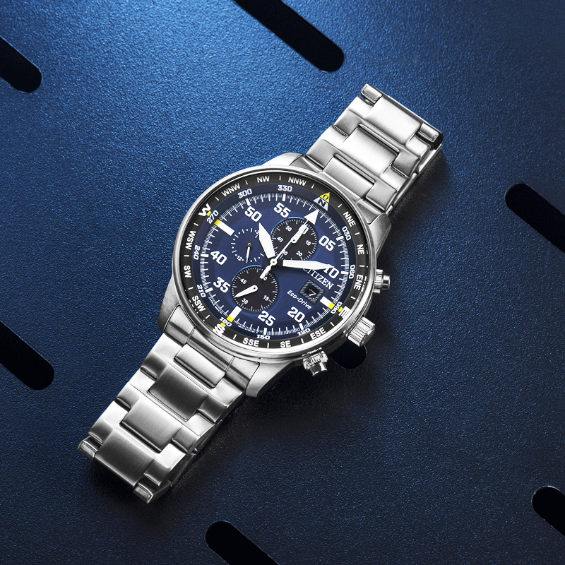 西铁城夜鹰三眼光动能手表男水晶玻璃镜面蓝盘夜光表CA0690-88L E