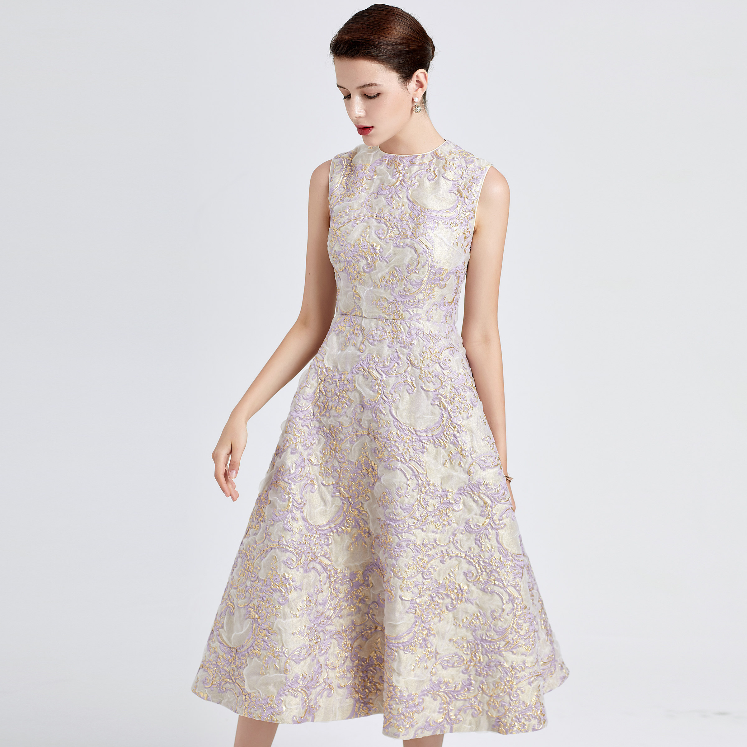 votre高定奢品原创意大利真丝提花名媛连衣裙宴会连衣裙