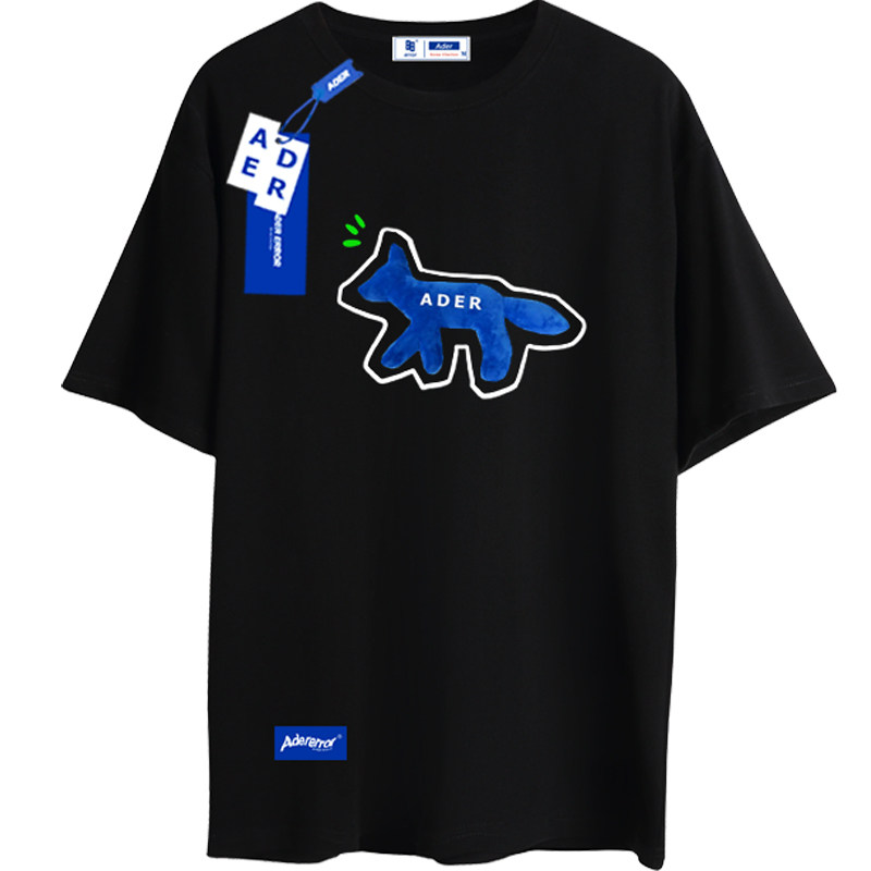 ae韩国设计师经典logo潮牌涂鸦狐狸夏季宽松t恤
