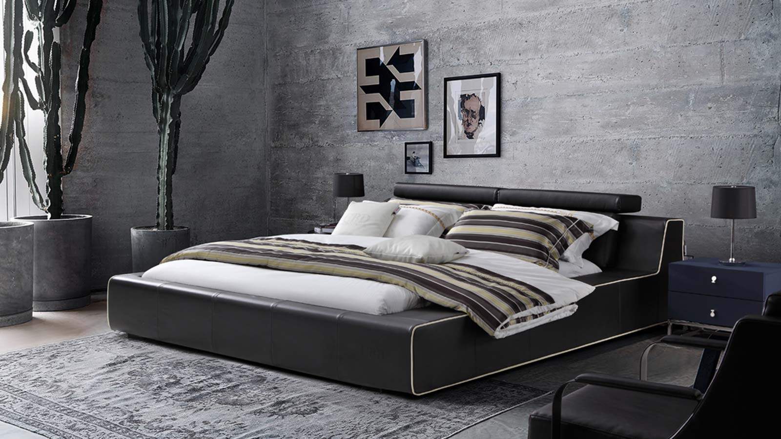 cbd真皮家具奢爱黑金金贵族软床hg902018米实木皮艺床